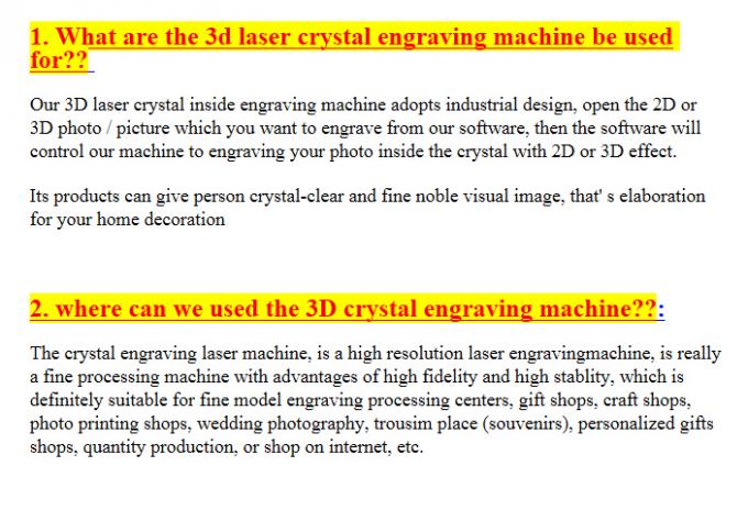 3D 結晶レーザーの内部の彫版機械 2000HZ 速度 120,000 の点/分